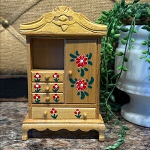 Miniature Wooden Cabinet with Floral Design
